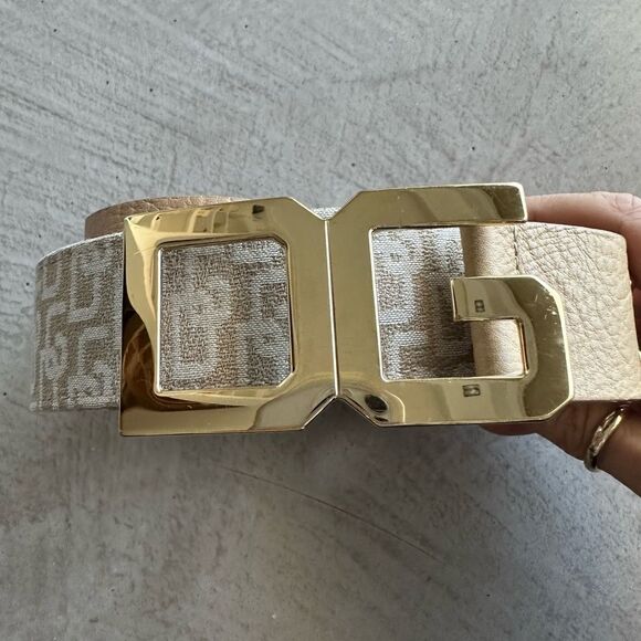Dolce & Gabbana NWOT Y2K Tan Monogram Leather thick belt large Logo Gold Buckle - Picture 14 of 14